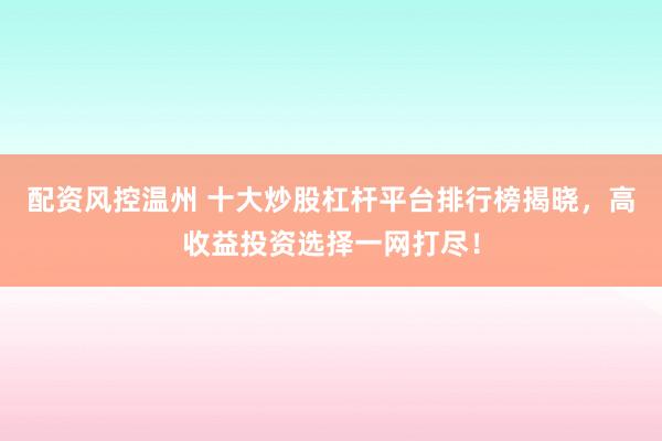 配资风控温州 十大炒股杠杆平台排行榜揭晓，高收益投资选择一网打尽！
